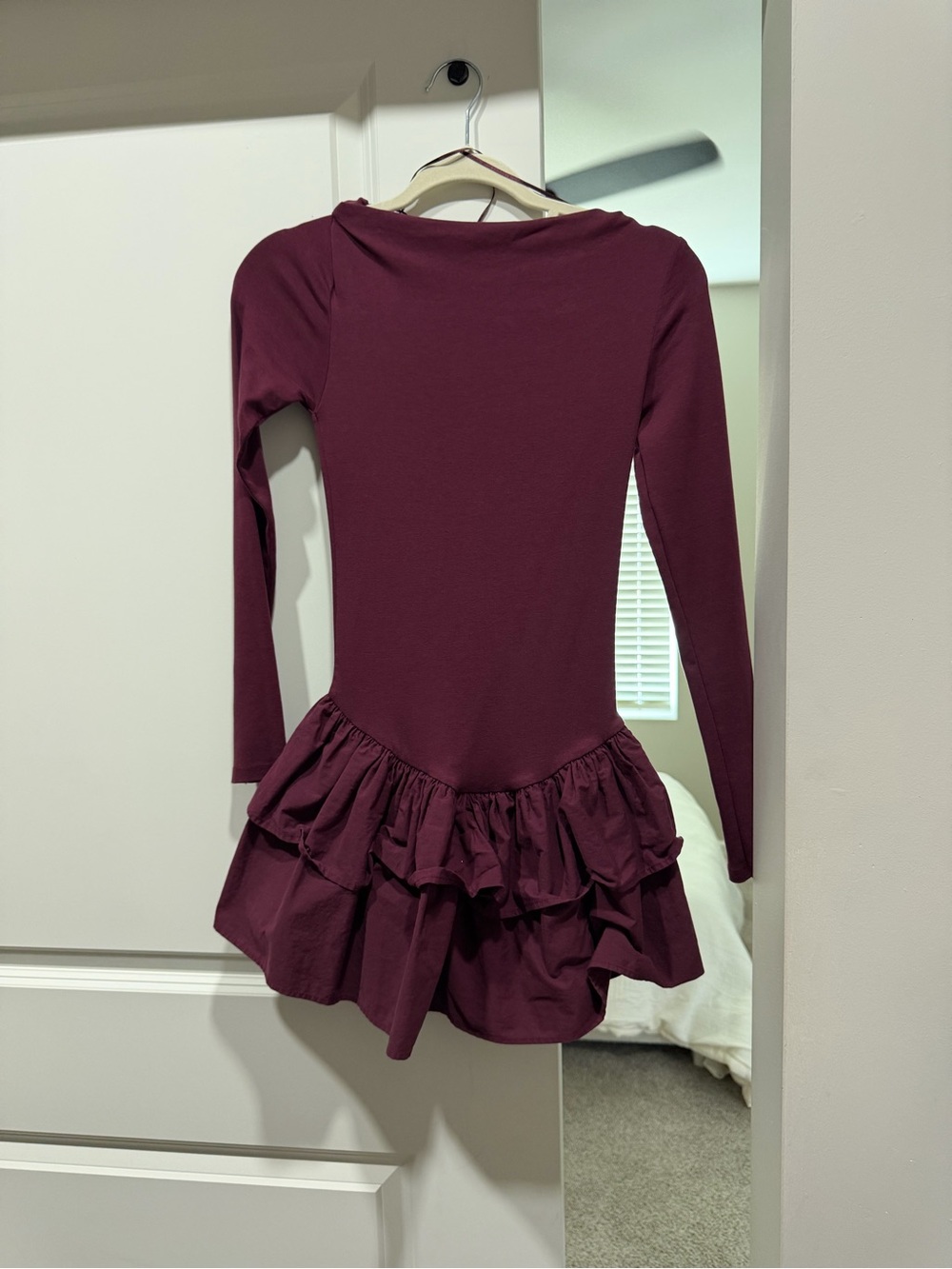 Zara Long-Sleeve Ruffle Mini Dress in Deep Wine